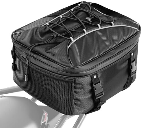 VEVOR Sacoche arrière de moto extensible 22-34 L, sac de selle moto avec housse de pluie imperméable, sac à dos de rangement pour bagages multifonctionnel avec sangles, poche et cordon élastique, noir