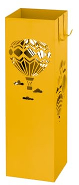 Baroni Home Portaombrelli Design Moderno Porta Ombrelli Giallo in Metallo con Mongolfiere 2 Gancini e Vaschetta Scolapioggia Rimovibile 16x16x49 cm