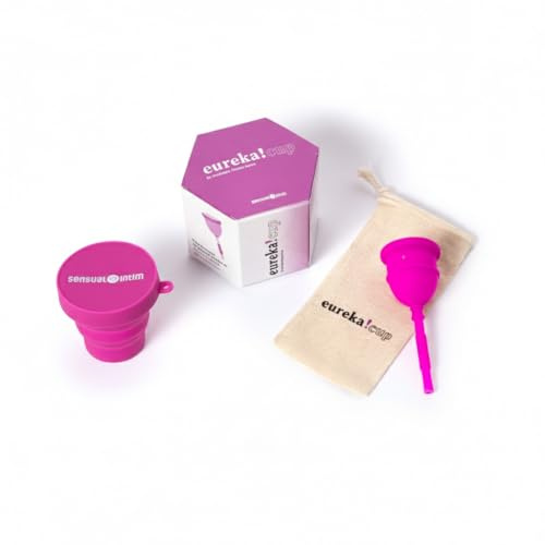 Eureka! Cup Coppetta mestruale con sterilizzatore pieghevole, silicone di grado medico riutilizzabile, alternativa confortevole ed ecologica ai tamponi, 3 misure (XL)