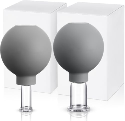 Nuanchu Set di 2 coppette in vetro, coppette per il viso, in silicone, per viso, pelle, schiena, spalle e muscoli (diametro 2,5 cm e 1,6 cm, grigio)
