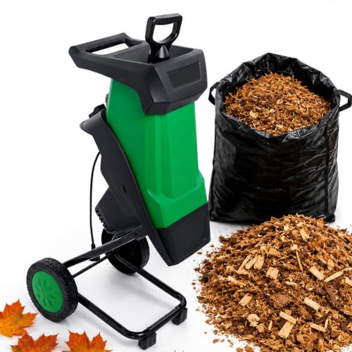 LADECNERHT Electric Mulcher Chipper Shredder, 15-Amp 1.8 Cutting Capacity Electric Wood Chipper, with 50L Collection Bag, Efficient Mulcher for Easy Clean up, for Yard Waste and Branches