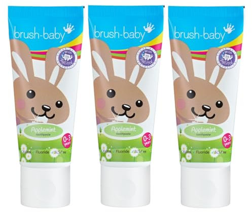 brush-baby Apfelminz-Zahnpasta für Babys und Kleinkinder | Stufe 2 – Erste Zähne | 0–36 Monate (Packung mit 3 x 50-ml-Röhrchen)