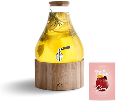 SPRINGLANE Glas Getränkespender 5,5 L Gloria mit Edelstahl-Zapfhahn & Ständer aus Gummibaumholz, Limonaden-Spender, Vintage Design Mason Jar