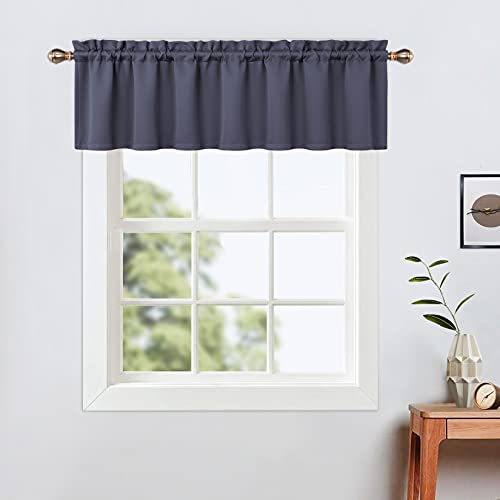 LinTimes Valance Kitchen Curtains,52 x 15 inch Long,Dark Grey,Rod Pocket Short Blackout Curtain for Small Windows,Thermal Window Treatment and Room Darkening Cafe Curtain