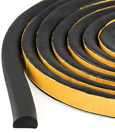 QWORK® 5 Feet Silicone Rubber Weather Strip, Extra Thick Draught Draft Excluder D Shape Self-Adhesive Foam Seal Strip Tape for Doors Frame and Windows Gaps, 16 x 10 mm (1.5m)