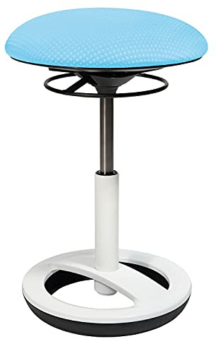 Topstar Sitness Bob - Taburete ergonómico, taburete de trabajo, taburete de oficina con efecto oscilante, altura regulable, base de aluminio, lacado en blanco, tapizado de tela, color azul Aquarius