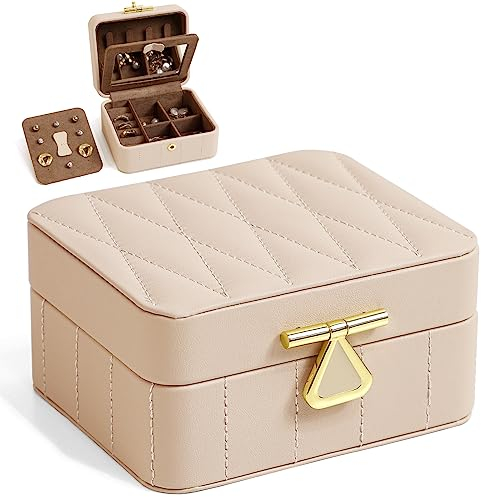 KAMIER Schmuckaufbewahrung klein, Schmuckkästchen Reise für Damen, Mini travel Jewelry Box für Ringe, Halskette, Ohrringe, Armbänder, Geschenk(Mehrere Farben)