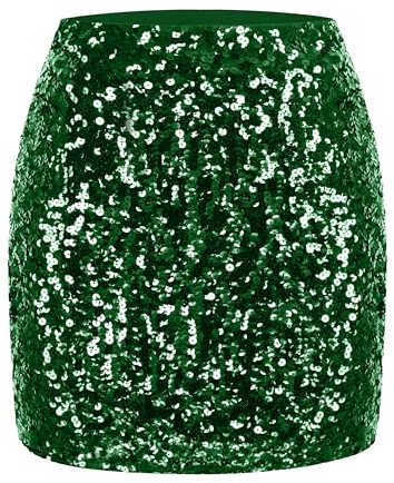 Maner Paillettenrock für Damen, Glitzer, dehnbar, figurbetont, Mini-Röcke, zum Ausgehen, Party, Dunkelgrün, XX-Large
