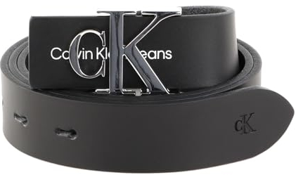 CK Jeans Damen Gürtel Monogram Hardware 3.0 cm Ledergürtel, Schwarz (Black), 75 cm