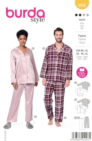 Burda Schnittmuster, 5956, Pyjama selber nähen [Gr. M - XL] Level 1 für Anfänger