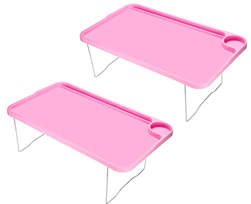 PATIKIL Desayuno Bandeja Mesa, 2 Paquetes Cama Bandejas con Plegables Patas Reutilizable Servicio Plato Portátil Aperitivo Escritorio para Comer, Rosa