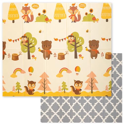 Spielmatte Baby - Krabbelmatte Baby 150x180x1cm - Krabbelmatte Wendbar, Faltbar, Wasserabweisend - Schaumstoff Babymatte - Baby Spielmatte -Sweety Fox (Fuchs)