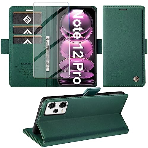 Giyer Handyhülle für Xiaomi Redmi Note 12 Pro 5G Hülle mit Displayschutzfolie, Schutzhülle Note 12 Pro PU Leder Wallet Flip Case Ständer Kartenfach Klapphülle für Xiaomi Note 12 Pro Tache (Grün)
