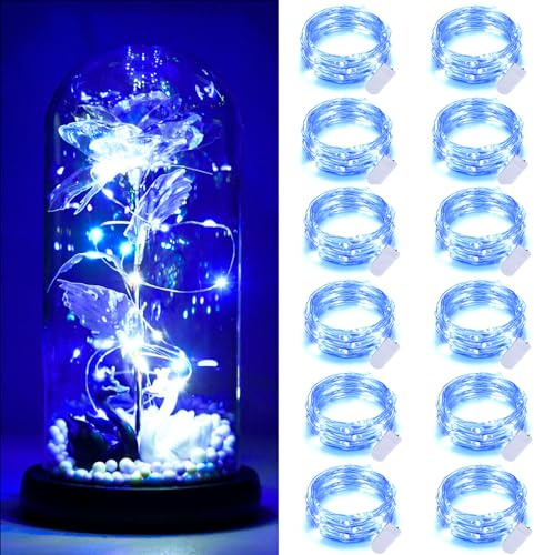 Dufuso Lot de 12 Guirlande led à pile, 2m 20 LEDs Mini Guirlande Lumineuse Intérieur IP65 Étanche pour Interieur Exterieur, Vacances, Mariage, Fête, Noël - Bleu