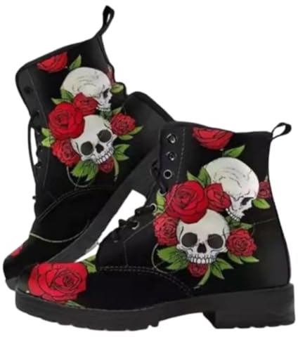 Ulalaza Women's Goth Platform Ankle Boots with Bat Wing Buckles Chunky Block Heels Round Toe Zipper Punk Motorcycle Combat Boots Comfy Short Gothic Booties