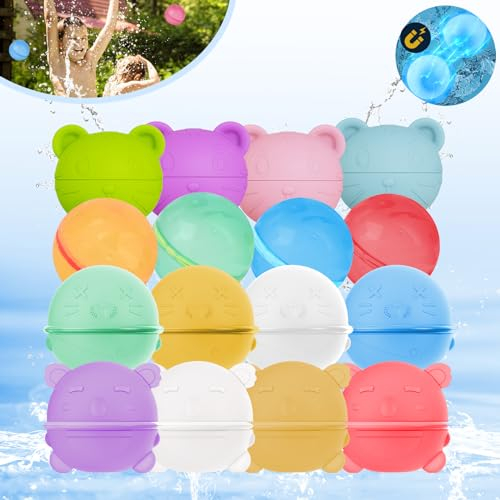 COZCLAM 16 Stück Wasserbomben Wiederverwendbar, Wasserbomben Selbstschließend, Einfaches & schnelles Befüllen, Silikon Wasserballons Pool Spielzeug, Poolparty & Wasserpark für Kinder, Erwachsene