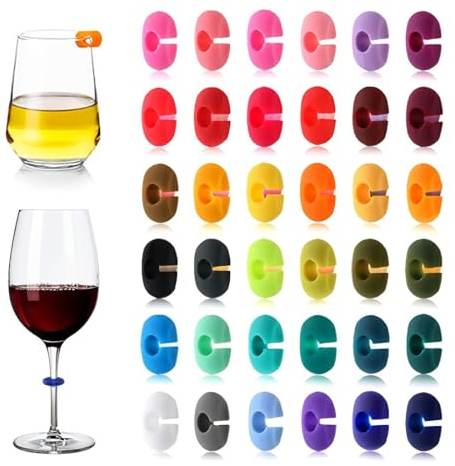 Reccisokz 24 Pièces Marqueur De Vitrail,Gobelet Marqueur De Verre,Marqueur De Verre Gobelet,Verre En Silicone De Fête,Flûte à Champagne,Verre à Cocktail,Verre à Martini