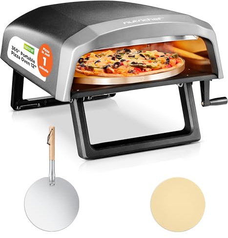 NutriChef Pizzaofen für den Außenbereich mit 360° drehbarem Pizzastein | Einstellbarer Hitzeregler | Inklusive Pizzaschieber, Stein & Regler mit Schlauch | Kocht 30,5 cm Pizza in 60 Sekunden | 60 x