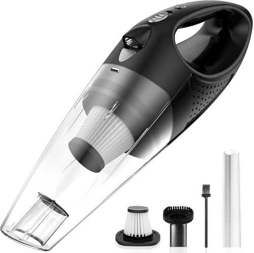 Powools Handheld Vacuum Cordless with 2 Filters, Car Vacuum Cleaner High Power with Fast Cahrge Tech, Portable Rechargeable Mini Vacuum with Large-Capacity Battery, Silver, 14.3X4.6X4.0
