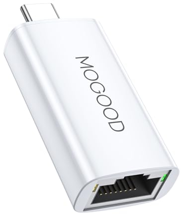 MOGOOD Adaptateur USB C vers Ethernet, Adaptateur Gigabit Ethernet de Type C vers RJ45, Adaptateur Réseau Thunderbolt 3 vers RJ45, Compatible avec MacBook Pro, Dell XPS, Galaxy S24/25, Surface Book Go