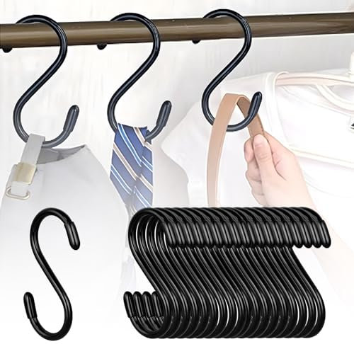 Yistoi 18 Pezzi Ganci a S, Gancio a Forma di S, Ganci Neri a S, Ganci Multifunzionali a Forma di S, Adatti per L'ufficio, La Cucina, Il Bagno, La Camera da Letto, Senza Bisogno di Forare