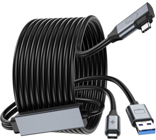 GlasFlength Link Kabel mit Ladefunktion, 5M USB-C-Kabel mit USB-3.0-Adapter 5 Gbit/s Datenübertragung Aufladen Während des Spielens Kompatibel für Quest 1/2/3, Quest Pro, Pico 4, VR-Headset, Steam VR