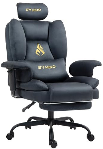 Symino Gaming Stuhl Chefsessel Bürostuhl Ergonomisch, Wildlederimitat Sofa-ähnliches Schreibtischstuhl mit Fußstütze Höhenverstellbarer Office Chair Computerstuhl 130kg, Grau
