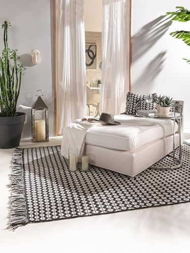 benuta Pure Teppich aus recyceltem Material Morty - Schwarz/Weiß 80x150 cm - Kunstfaser, Recyceltes Material - Rechteckig & im Style: Geometrisch, Boho-Style, Ethno-Style, Hygge & Cozy - Pflegeleicht