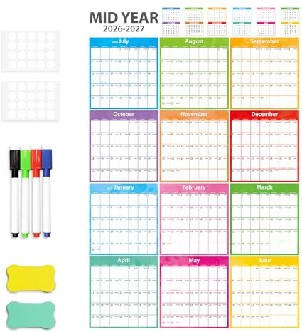 FindFunFine Large Wall Planner Calendar Planner Mid 2025-2027 Year Office, University, School, Academic Calendar,24 Monthly Wall With Folded Portrait design