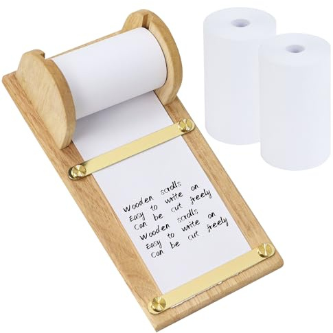 MultiBey Wooden Note Paper Dispenser, Rubber Wood Note Roll Dispenser Holds 3 Wide with 39ft Paper Roller, Tearable Sticky Note Holder Grocery List Roll with Cutter for Noting Taking, to Do List