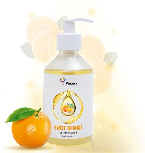 Verana Aceite de Masaje Naranja Dulce, Natural, Para el Cuerpo, Todo tipo de Pieles, Masaje Nutritivo, Antiestrés, Anticelulítico, Aromaterapia (500ml)