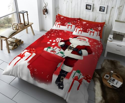 Lions Christmas Bedding King Size - Reversible Xmas Duvet Cover Set with Pillowcase, Soft Easy Care Printed Quilt Covers, Bed Linen, Multicolor, (230cm x 220cm)