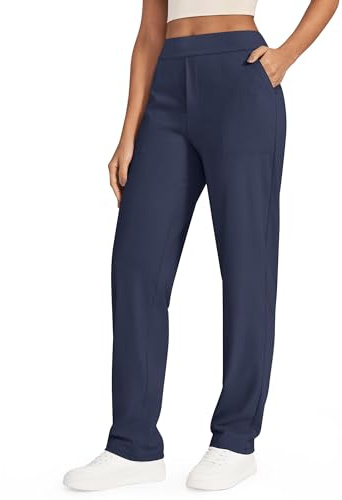 G4Free ShiftReady Yoga Pants for Women Straight Leg Dress Stretch Ladies Work Trousers with Pockets High Waist Business Casual Pull On Smart Trousers(Dark Blue,XXL,Tall)