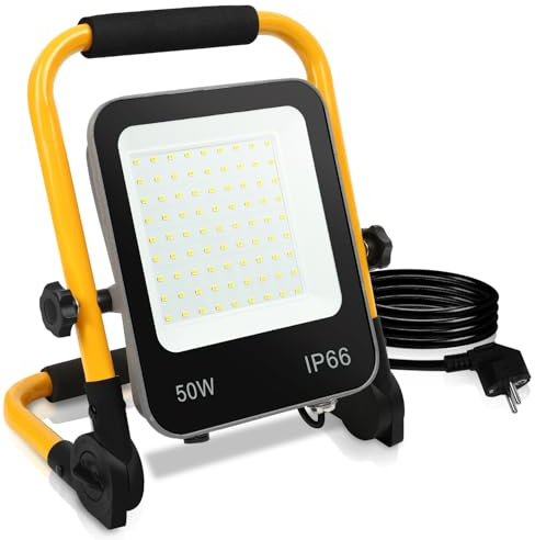 Projecteur de chantier LED, projecteur LED 50W 4000LM, lampe de travail LED 220V avec fiche, projecteur de chantier étanche IP66 avec câble 3 m, portable pour atelier ou chantier, garage, 6000 K