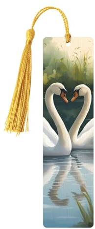 Marque-pages en bois avec imprimé cygnes blancs sur le lac pour les amateurs de livres, hommes, femmes, enseignants, cadeau unique et inhabituel