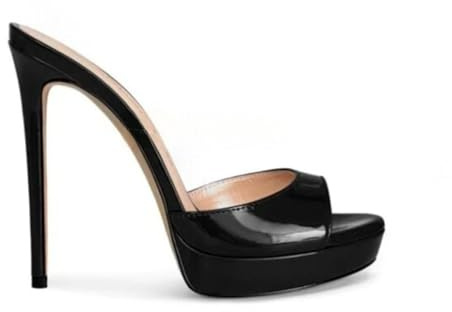 Generico Mules Tacco A Spillo Plateforme Pelle Verniciata Punta Aperta Slip On Tacco Alto Sandali Eleganti Design Raffinato Comodo,Nero,39 EU