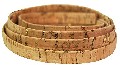 Korkschnur flach – 10mm naturkorkfarben – DIY basteln – Schmuck-Herstellung – zum Nähen mit Kork – vegane Alternative zu Leder – Kork Band – Deko Schnur (mit Goldener Verzierung) - 1m