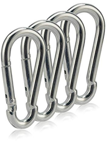 Carabiner Clip 3 Inch Spring Snap Hook Heavy Duty 4pcs M8x80mm for Hammock Punching Bags Swing Chairs Gym Equipment Camping Hiking