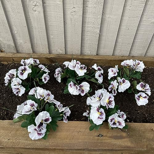 Garden 365 Artificial ​Pansy Flowers - Fake Plants for Outdoor ​or​ Indoor Use - Faux Flower Decorations ​with Fade Resistant Colour - POTS NOT INCLUDED (5 Pack - White)