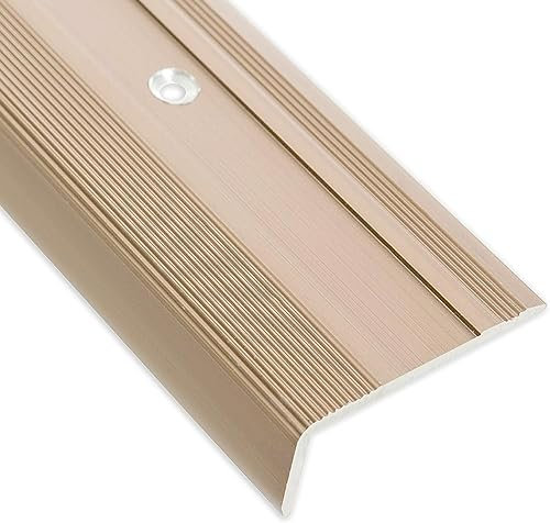 Floordirekt Perfil de borde de escalera de aluminio de 90 cm de largo, 1 pieza, incluye tornillos y tacos, perfil de borde de escalón preperforado en forma de L | Perfil angular 37 mm de ancho x 17 mm