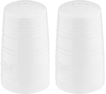 TableCraft 10413 Salt & Pepper Shaker Set, Pulito Collection, 1.25 oz, 2 Dia x 3.375 H, White Melamine with Textured Finish, Dishwasher Safe