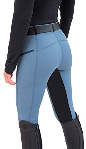 Minetom Pantalon D'Équitation pour Femmes Taille Haute pour Les Cavaliers Skinny Pantalon De Tir À l'arc Leggings avec Poche D Bleu S