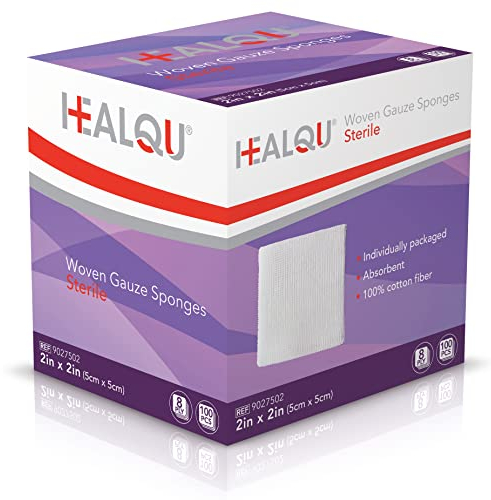 HEALQU Kompressen – Mullkompressen 100 Stück (8-lagig | 5 x 5 cm) – Besonders saugfähige, sterile, gewebte medizinische Vlieskompressen für Wundversorgung, sowie Reinigung & Vorbereitung von Wunden