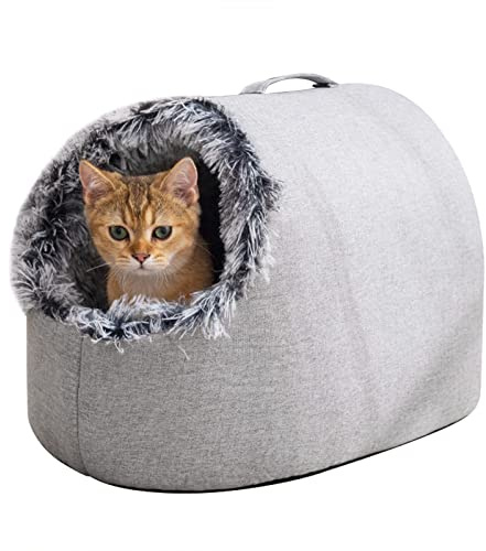 Zoutpy Cuccia per gatti per cani, bella cuccia per animali domestici, portatile, in peluche, morbida, per dormire, letto per cani di piccola taglia, grigio chiaro