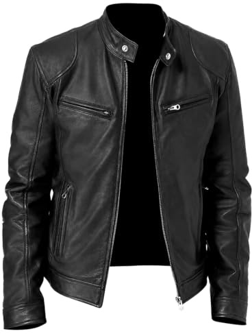 Rising Bloom Men's Real Leather Jacket Biker Motorcycle Cafe Racer Vintage Retro Bomber Winter Black Genuine Leather Jacket (as8, alpha, 4x_l, regular, regular, Black)