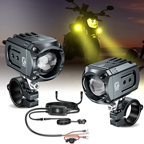 Kewig Motorrad LED Zusatz Licht 60W Bernstein/Gelb Weiß Zweifarbige Zusatzscheinwerfer, Nebelscheinwerfer mit Kabelbaum, wasserdicht, Offroad-Arbeitsscheinwerfer, kompatibel mit Motorrad J-eep, SUV