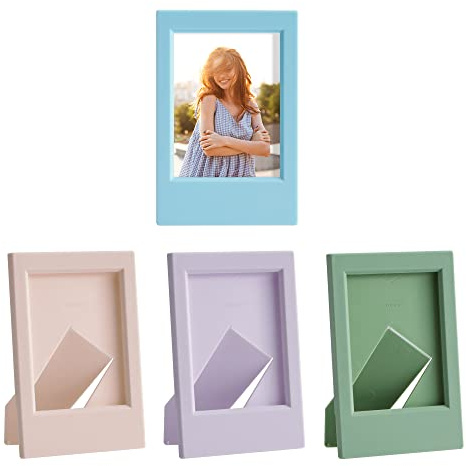 kwmobile Mini Picture Frame Set in Pink/Violet/Light Blue/Light Green - 4x Photo Frames for Instant Camera Photos - Plastic Standing Frames