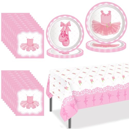 Ballerina Party Tableware Set – Pink Birthday Plates for 8 Guests