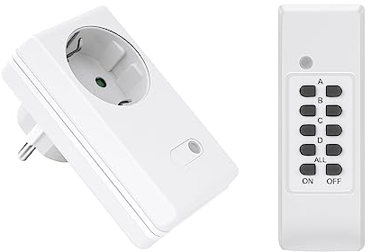 Perfect jeu de prises radiocommandées, 1x prise radiocommandée, 1x télécommande radio, intérieur, 220-240V 1100 watts, portée 30m, blanc