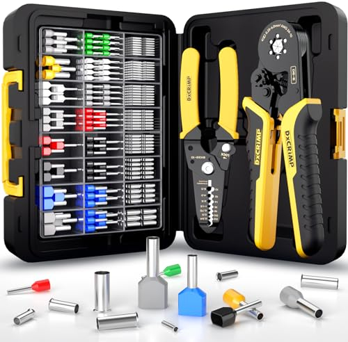 DxCRIMP Set di Pinze Puntalini, Pinza Crimpatrice Capicorda, con 22 tipi di Puntalini isolati, non isolati e bi-wire, Connettori Elettrici 0,25-6 mm² Pinza Puntalini Esagonale, Pressatrice Multistrato